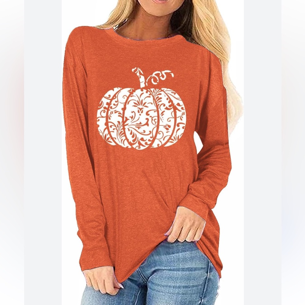 SHEIN Orange Pumpkin Graphic Long Sleeve Top